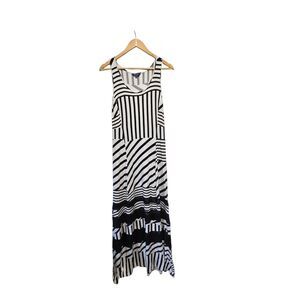 PETER SOM Nation Maxi Black White Striped M Dress